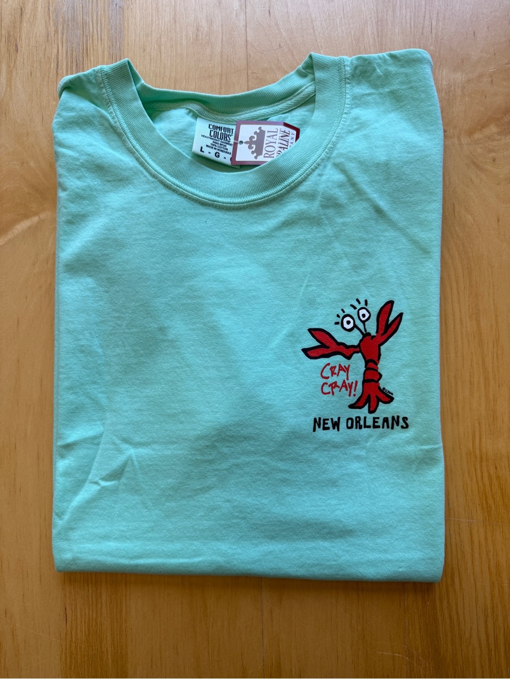 Comfort Colors New Orleans Cray Cray Crawfish Graphic Tee Mint Green Large